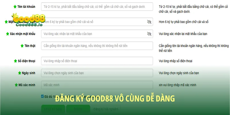 Đăng ký tài khoản đơn giản cùng Good88